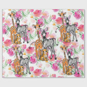 Cute Safari vrienden, giraffe, zebra, tijger Cadeaupapier (Vlak)
