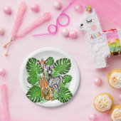 Cute Safari vrienden, giraffe, zebra, tijger Papieren Bordje (Feest)