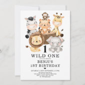 Cute Safari Wild One 1st Birthday Party Kaart (Voorkant)