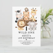 Cute Safari Wild One 1st Birthday Party Kaart (Staand voorkant)