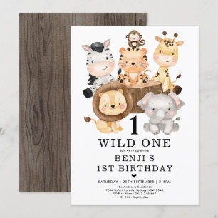 Cute Safari Wild One 1st Birthday Party Kaart