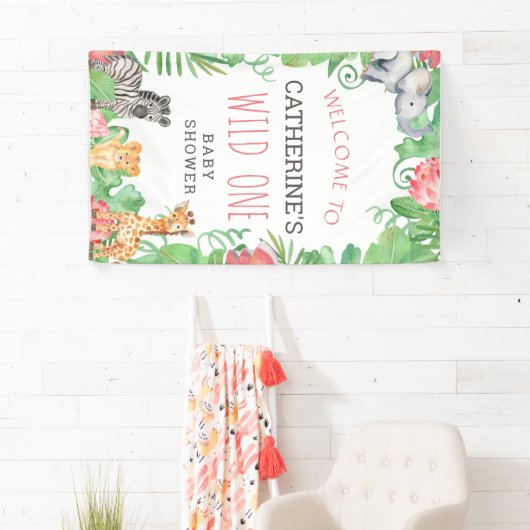 Cute Safari Wild One Baby shower Welkom Spandoek (Insitu)