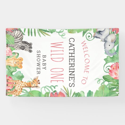 Cute Safari Wild One Baby shower Welkom Spandoek (Horizontaal)