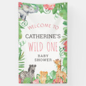 Cute Safari Wild One Baby shower Welkom Spandoek (Verticaal)
