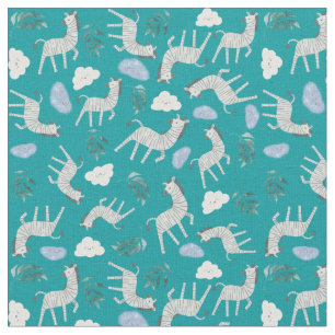 Cute safari zebra paarden oerwouden blue stof