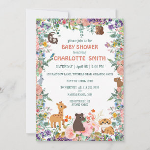 Cute safari zoo animals oerwoud floral baby shower kaart