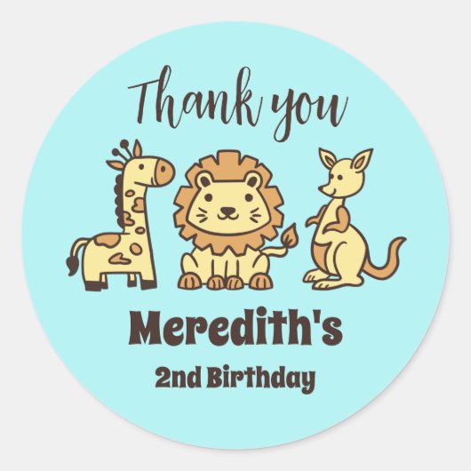 Cute Safari Zoo Dieren Kinderen Birthday Party Ronde Sticker (Voorkant)