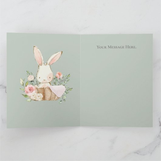 Cute Sage Green waterverf Bunny Baby shower Bedankkaart (Binnen)