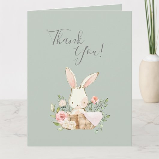 Cute Sage Green waterverf Bunny Baby shower Bedankkaart (Voorkant)