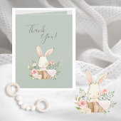 Cute Sage Green waterverf Bunny Baby shower Bedankkaart
