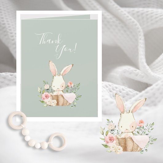 Cute Sage Green waterverf Bunny Baby shower Dank Bedankkaart