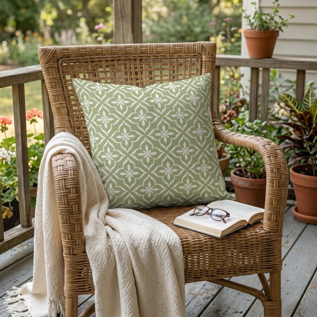Cute Sage Green White Chic Retro Arabic Pattern Buitenkussen (Creator heeft geüpload)
