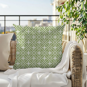 Cute Sage Green White Chic Retro Arabic Pattern Buitenkussen