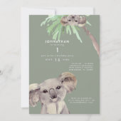 Cute Sage Koala Beer 1e verjaardag Uitnodiging (Voorkant)