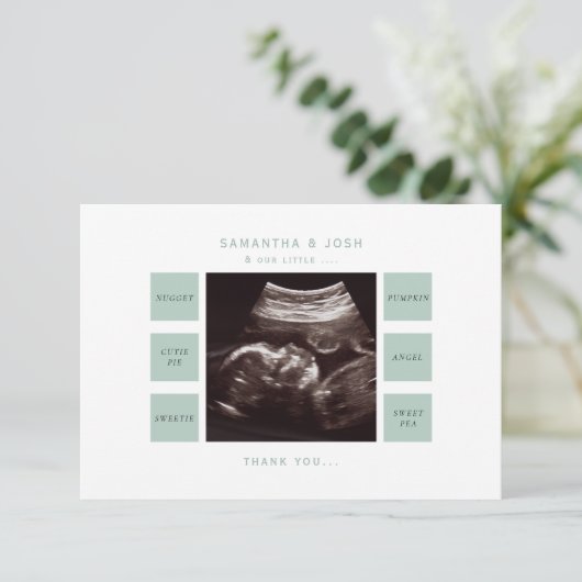 Cute Sage Ultrasound Baby shower Hartelijk dank Bedankkaart (Staand voorkant)