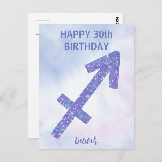 Cute Sagittarius Sign Custom Paars Happy Birthday Briefkaart (Voorkant / Achterkant)