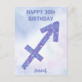 Cute Sagittarius Sign Custom Paars Happy Birthday Briefkaart (Voorkant)