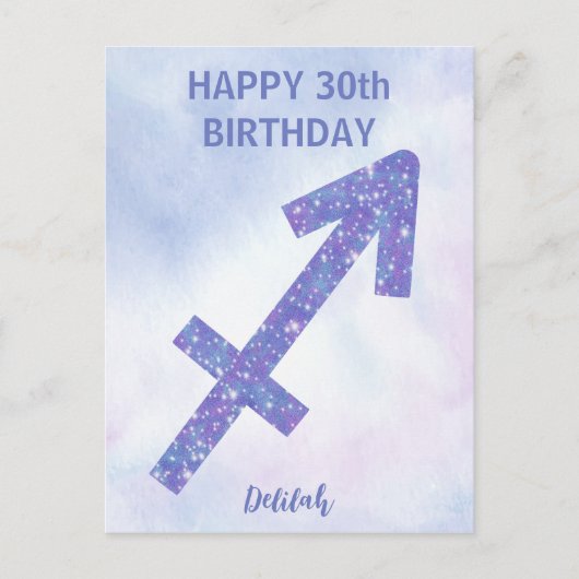 Cute Sagittarius Sign Custom Paars Happy Birthday Briefkaart (Voorkant)