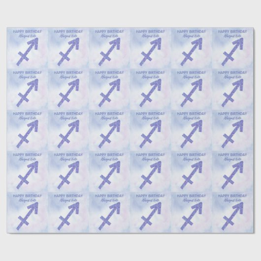 Cute Sagittarius Sign Custom Paars Happy Birthday Cadeaupapier (Vlak)