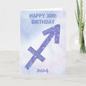 Cute Sagittarius Sign Custom Paars Happy Birthday Kaart (Voorkant)