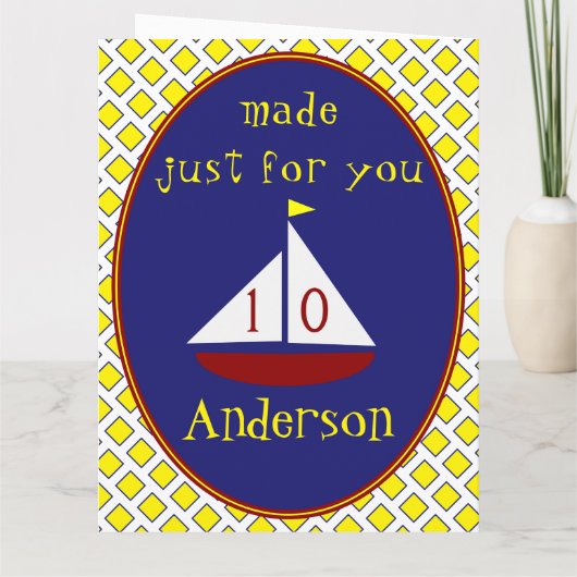 Cute Sailboat Age Specific large Birthday Kaart (Achterkant)
