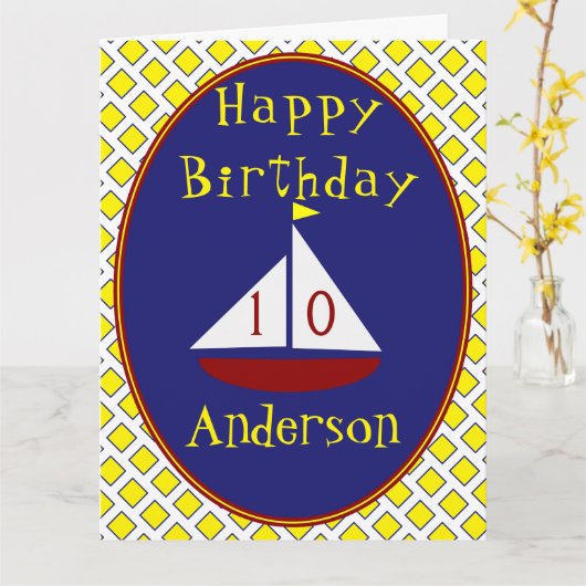 Cute Sailboat Age Specific large Birthday Kaart (Gele Bloem)