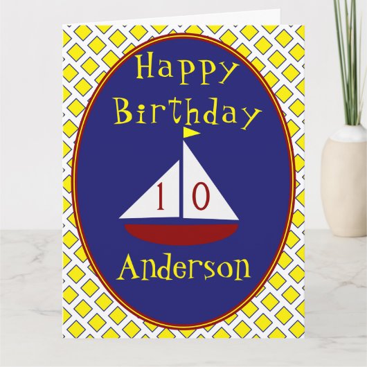 Cute Sailboat Age Specific large Birthday Kaart (Voorkant)