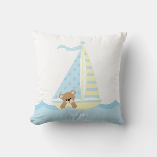 Cute Sailboat Beer Personalized Nursery Kussen (Voorkant)