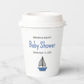 Cute Sailboat Nautical Baby Boy Couples Shower Papieren Bekers (Achterkant)
