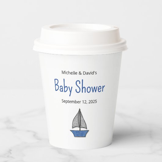 Cute Sailboat Nautical Baby Boy Couples Shower Papieren Bekers (Voorkant)