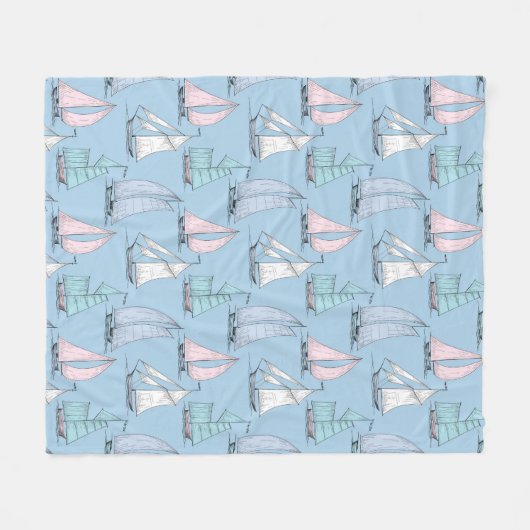 Cute Sailboat Pattern 1 2 Fleece Deken (Voorkant (Horizontaal))