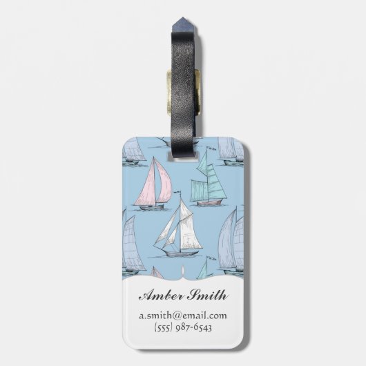 Cute Sailboat Pattern 1 Bagagelabel (Achterkant verticaal)