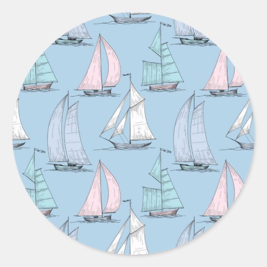 Cute Sailboat Pattern 1 Ronde Sticker (Voorkant)