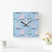 Cute Sailboat Pattern 1 Vierkante Klok (Huis)