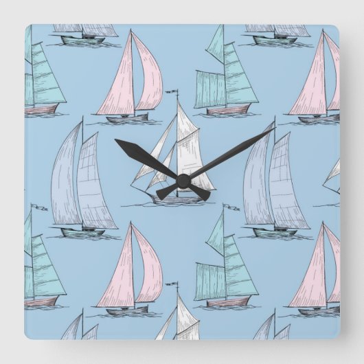 Cute Sailboat Pattern 1 Vierkante Klok (Voorkant)