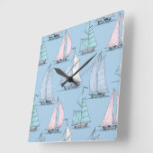 Cute Sailboat Pattern 1 Vierkante Klok (Hoek)