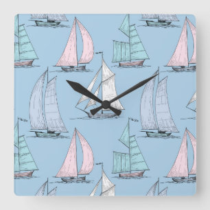 Cute Sailboat Pattern 1 Vierkante Klok