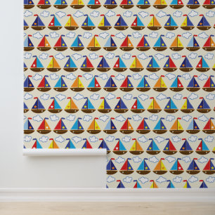 Cute Sailboat Pattern 2 Behang