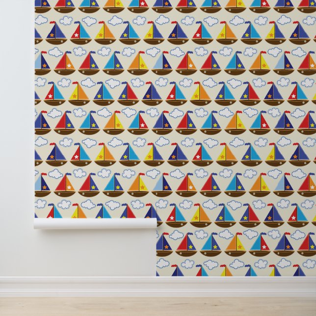 Cute Sailboat Pattern 2 Behang (Applicatie)