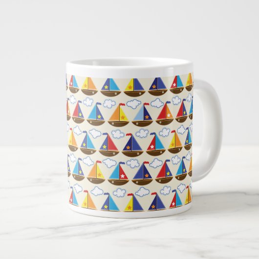 Cute Sailboat Pattern 2 Grote Koffiekop (Voorkant rechts)