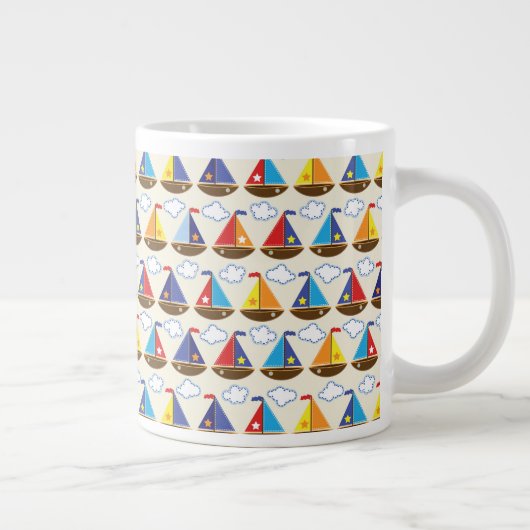 Cute Sailboat Pattern 2 Grote Koffiekop (Rechts)