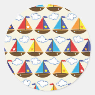 Cute Sailboat Pattern 2 Ronde Sticker