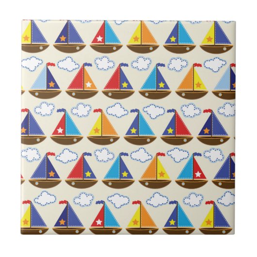 Cute Sailboat Pattern 2 Tegeltje (Voorkant)
