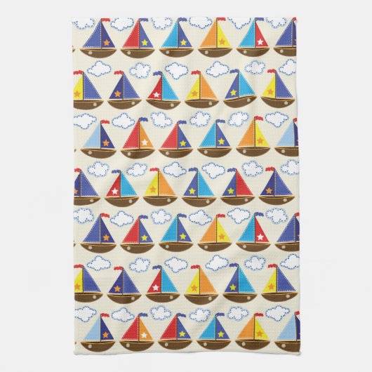 Cute Sailboat Pattern 2 Theedoek (Verticaal)