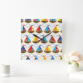 Cute Sailboat Pattern 2 Vierkante Klok (Huis)