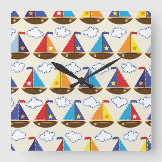 Cute Sailboat Pattern 2 Vierkante Klok (Voorkant)