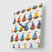 Cute Sailboat Pattern 2 Vierkante Klok (Hoek)