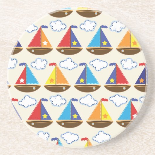 Cute Sailboat Pattern 2 Zandsteen Onderzetter (Voorkant)