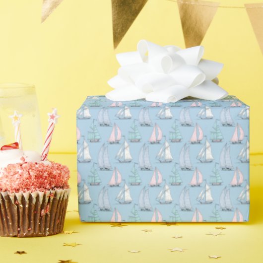 Cute Sailboat Pattern Cadeaupapier (Verjaardagsfeest)