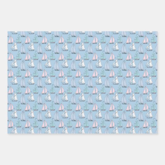 Cute Sailboat Pattern Inpakpapier Vel (Voorkant 2)